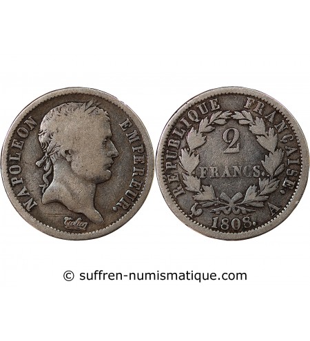 NAPOLEON Ier - 2 FRANCS ARGENT 1808 A PARIS Type République