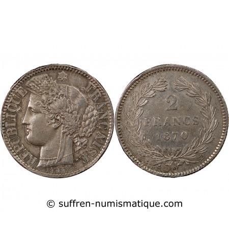 CERES - 2 FRANCS 1870 K BORDEAUX - Sans Légende - Variété Etoile