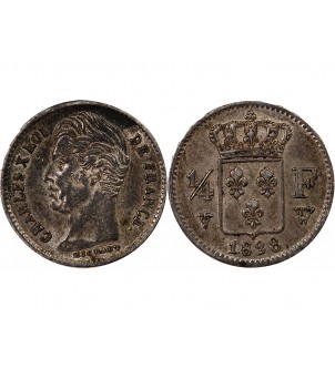 CHARLES X - 1/4 FRANC ARGENT 1828 W LILLE 2