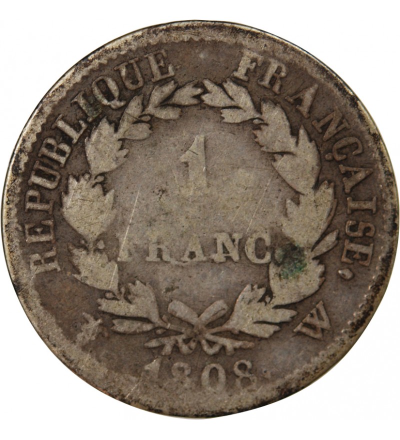 NAPOLEON Ier - 1 FRANC ARGENT 1808 W LILLE Type République
