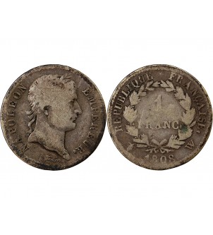 NAPOLEON Ier - 1 FRANC ARGENT 1808 W LILLE Type République 2
