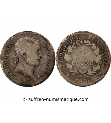 NAPOLEON Ier - 1 FRANC ARGENT 1808 W LILLE Type République