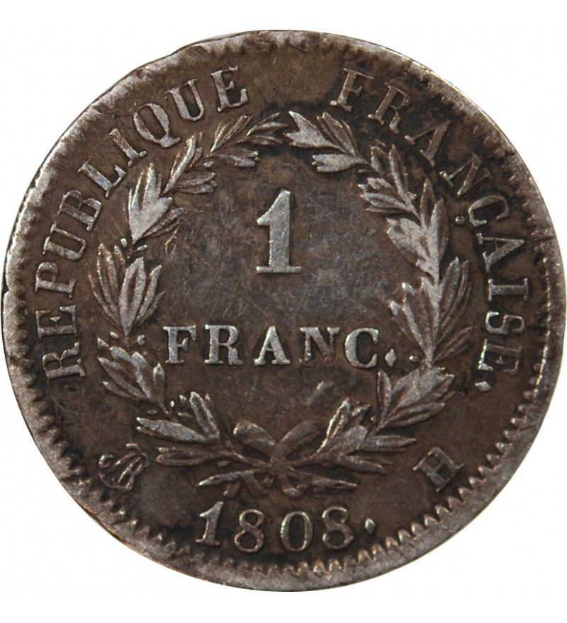 NAPOLEON Ier - 1 FRANC ARGENT 1808 H LA ROCHELLE Type République