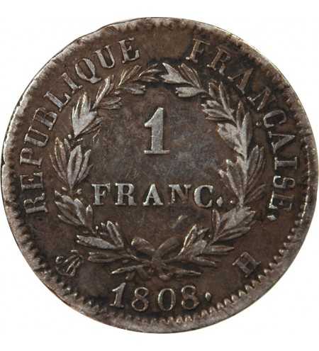 NAPOLEON Ier - 1 FRANC ARGENT 1808 H LA ROCHELLE Type République