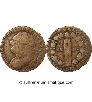 LOUIS XVI, CONSTITUTION - 12 DENIERS 1793 T NANTES