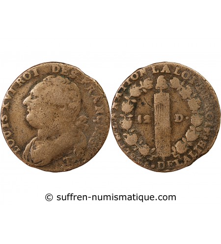 LOUIS XVI, CONSTITUTION - 12 DENIERS 1793 T NANTES