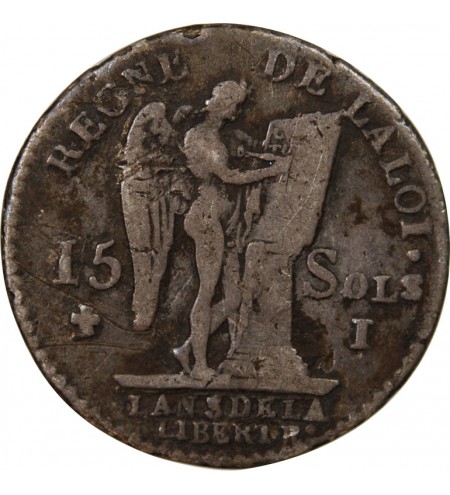 REVOLUTION FRANCAISE, CONSTITUTION - 15 SOLS  ARGENT 1791 I LIMOGES