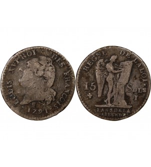 REVOLUTION FRANCAISE, CONSTITUTION - 15 SOLS  ARGENT 1791 I LIMOGES 2