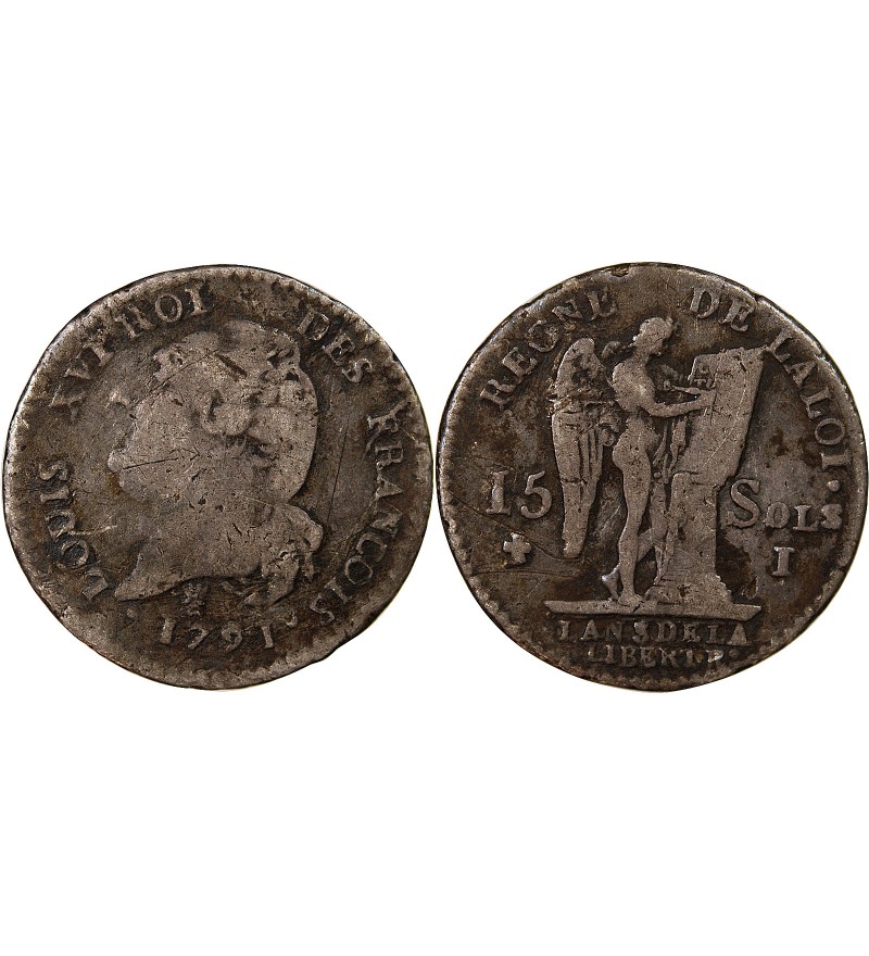 REVOLUTION FRANCAISE, CONSTITUTION - 15 SOLS  ARGENT 1791 I LIMOGES
