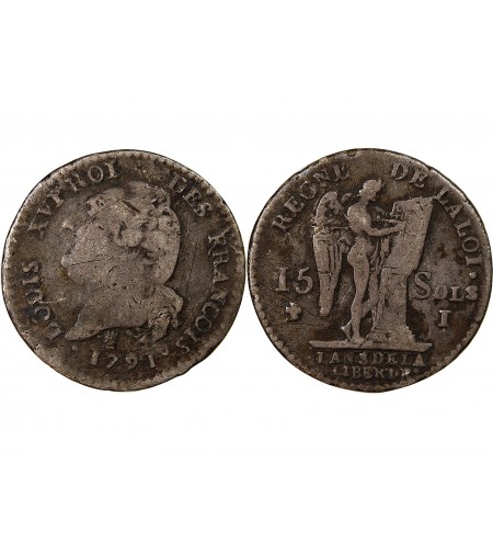 REVOLUTION FRANCAISE, CONSTITUTION - 15 SOLS  ARGENT 1791 I LIMOGES