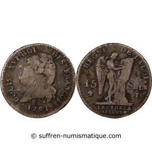 REVOLUTION FRANCAISE, CONSTITUTION - 15 SOLS  ARGENT 1791 I LIMOGES