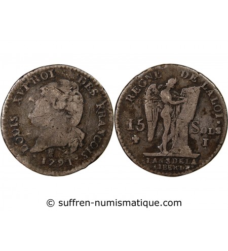 REVOLUTION FRANCAISE, CONSTITUTION - 15 SOLS  ARGENT 1791 I LIMOGES