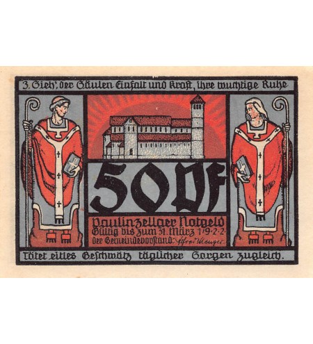 ALLEMAGNE, PAULINZELLA - 50 PFENNIG 1922