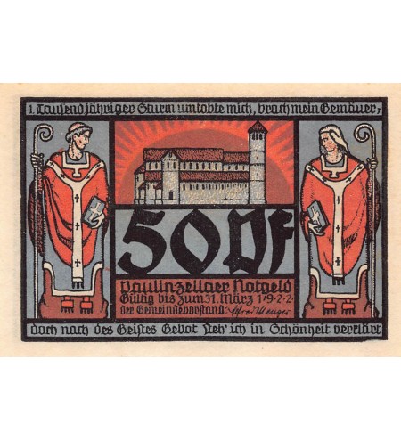 ALLEMAGNE, PAULINZELLA - 50 PFENNIG 1922