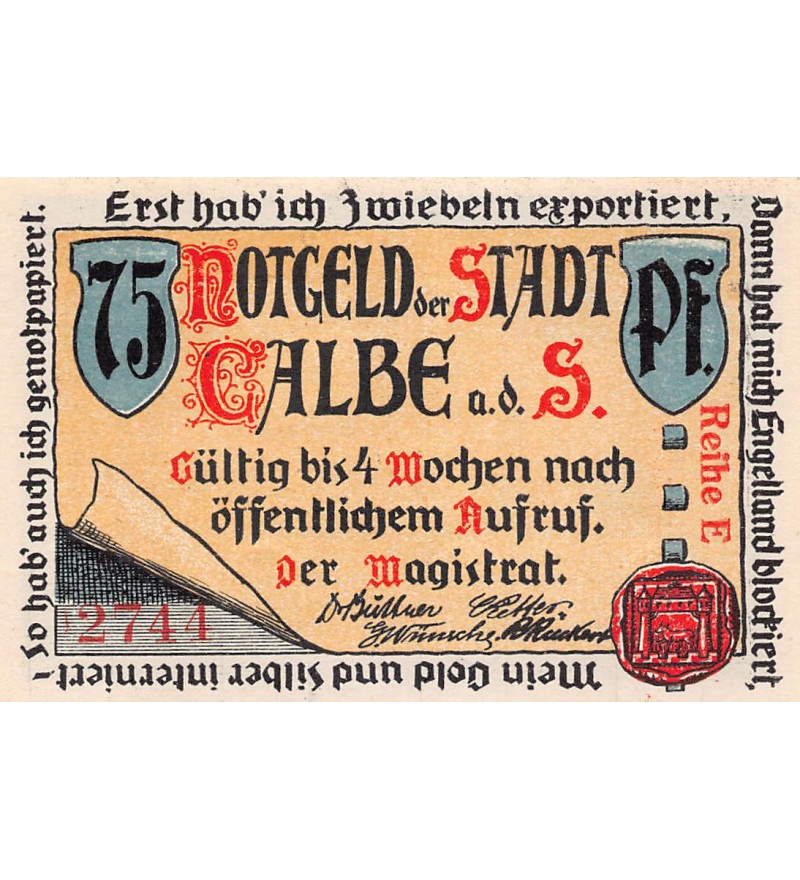 ALLEMAGNE, CALBE - 75 PFENNIG