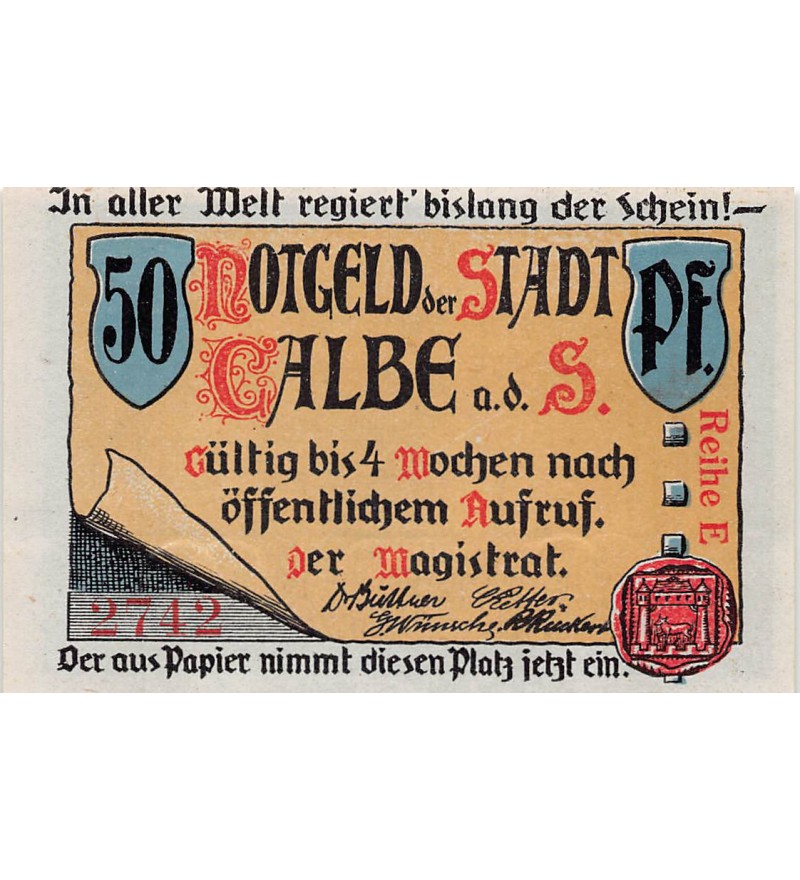 ALLEMAGNE, CALBE - 50 PFENNIG