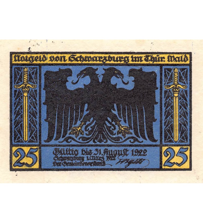 ALLEMAGNE, SCHWARZBURG - 25 PFENNIG 1922