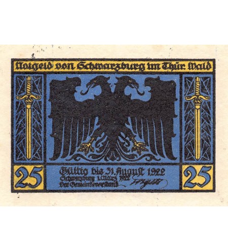 ALLEMAGNE, SCHWARZBURG - 25 PFENNIG 1922