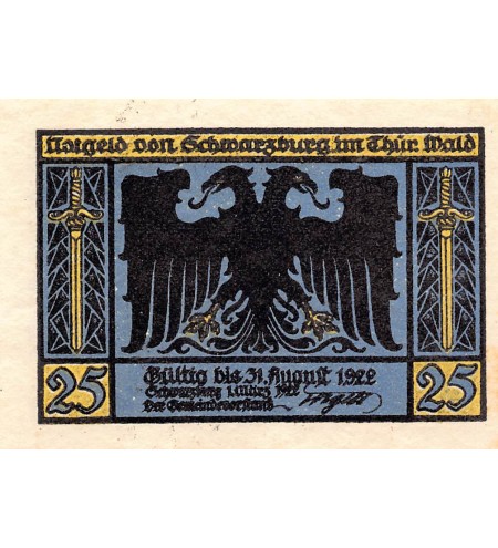 ALLEMAGNE, SCHWARZBURG - 25 PFENNIG 1922
