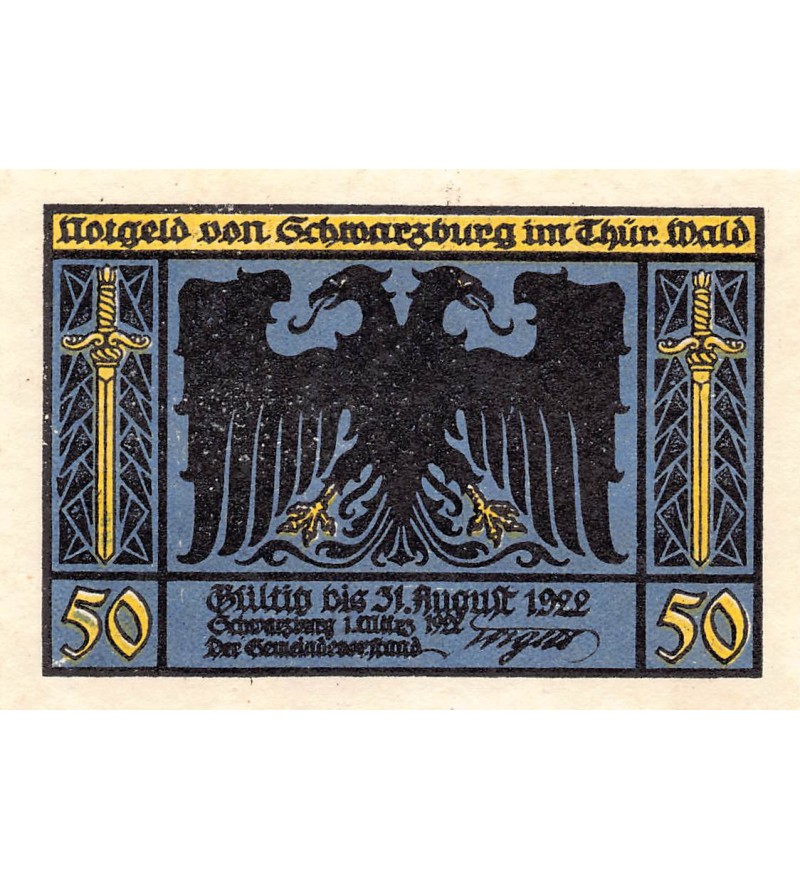 ALLEMAGNE, SCHWARZBURG - 50 PFENNIG 1922