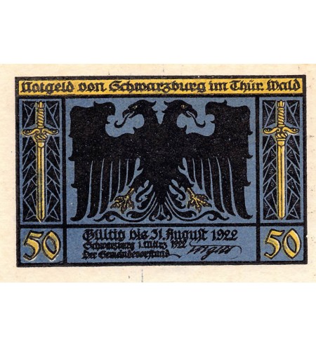ALLEMAGNE, SCHWARZBURG - 50 PFENNIG 1922