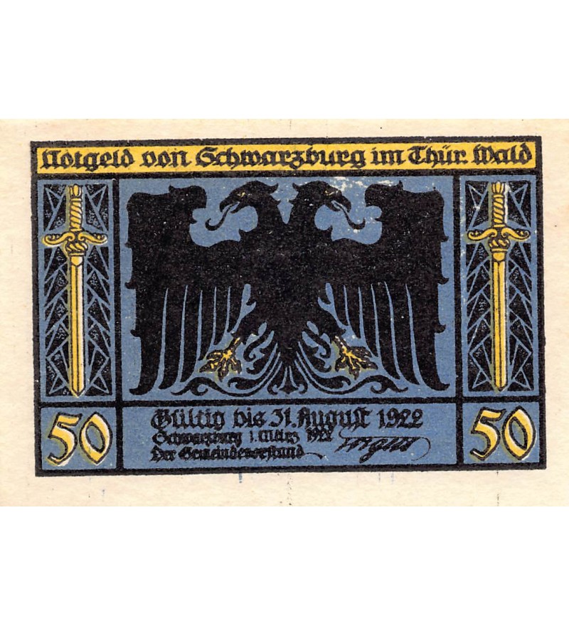 ALLEMAGNE, SCHWARZBURG - 50 PFENNIG 1922