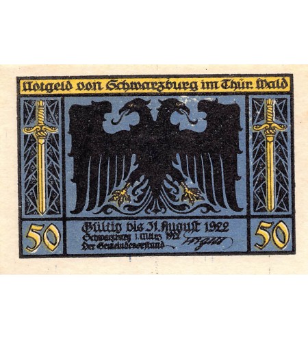 ALLEMAGNE, SCHWARZBURG - 50 PFENNIG 1922