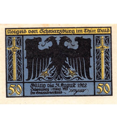 ALLEMAGNE, SCHWARZBURG - 50 PFENNIG 1922