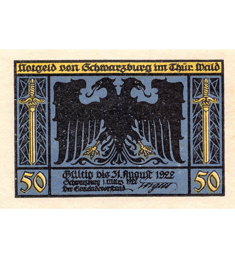 ALLEMAGNE, SCHWARZBURG - 50 PFENNIG 1922