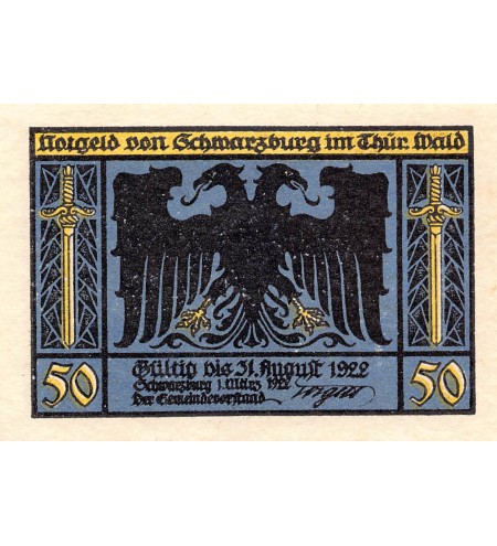 ALLEMAGNE, SCHWARZBURG - 50 PFENNIG 1922