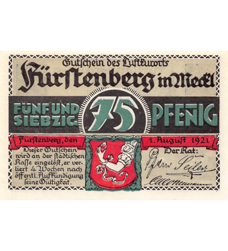 ALLEMAGNE, FÜRSTENBERG - 75 PFENNIG 1921