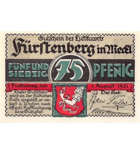 ALLEMAGNE, FÜRSTENBERG - 75 PFENNIG 1921