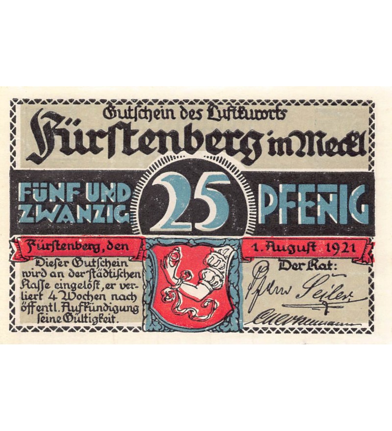 ALLEMAGNE, FÜRSTENBERG - 25 PFENNIG 1921
