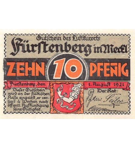 ALLEMAGNE, FÜRSTENBERG - 10 PFENNIG 1921