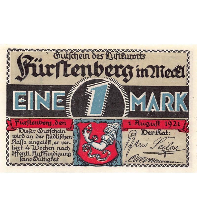 ALLEMAGNE, FÜRSTENBERG - 1 MARK 1921