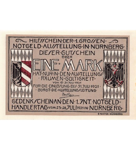 ALLEMAGNE, NÜRNBERG - 1 MARK 1921