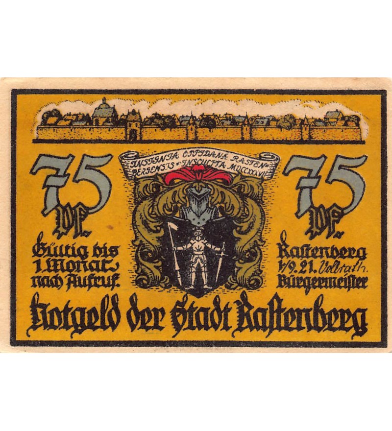 ALLEMAGNE, RASTENBERG - 75 PFENNIG 1921