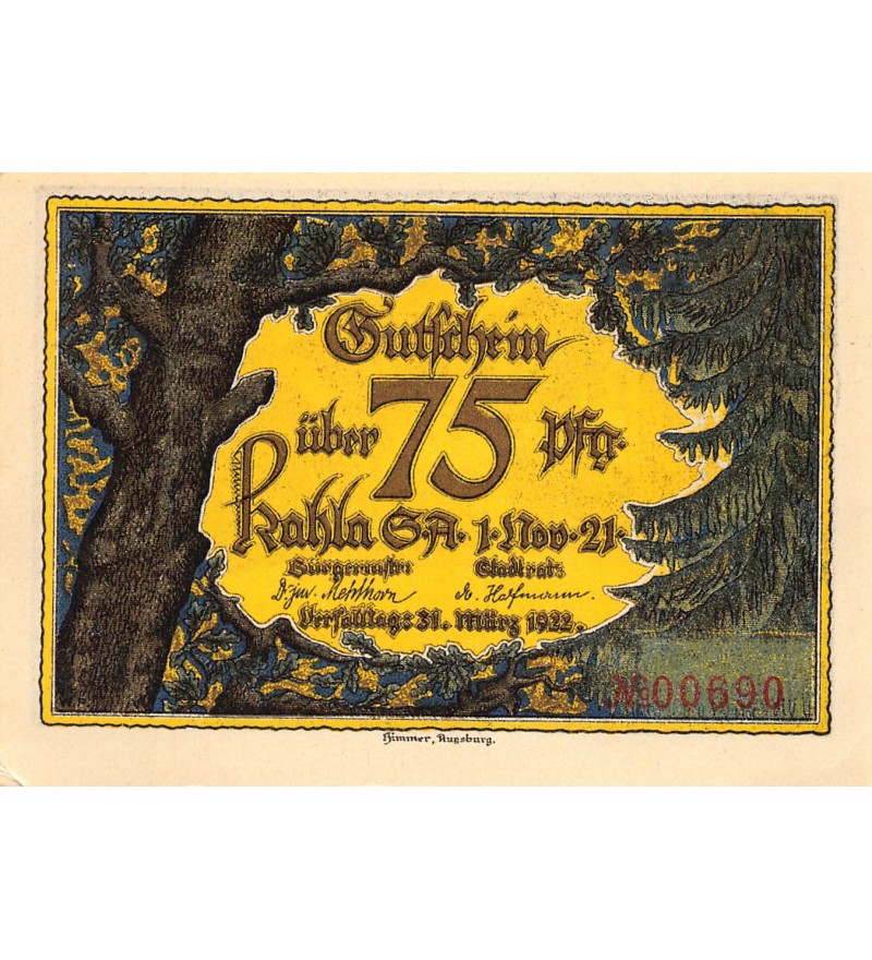 ALLEMAGNE, KAHLA - 75 PFENNIG 1921