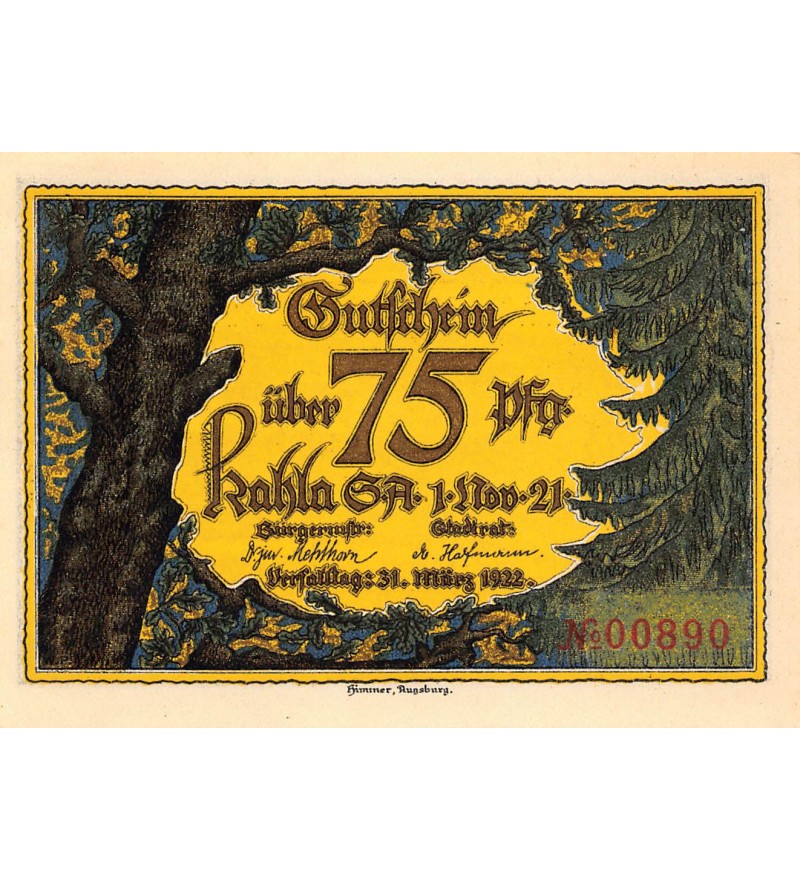 ALLEMAGNE, KAHLA - 75 PFENNIG 1921