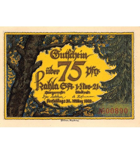 ALLEMAGNE, KAHLA - 75 PFENNIG 1921