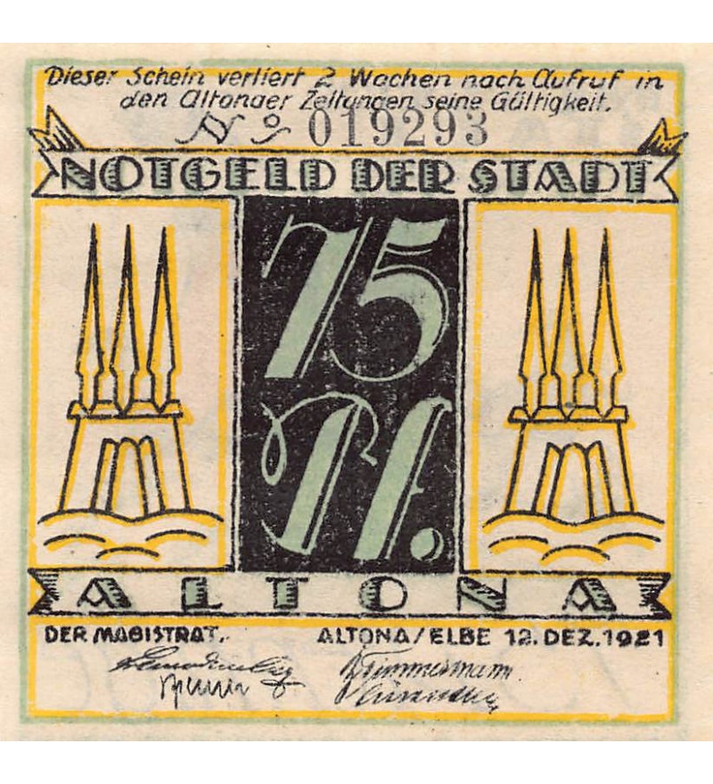 ALLEMAGNE, ALTONA - 75 PFENNIG 1921