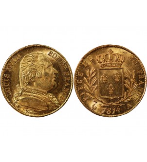 LOUIS XVIII - 20 FRANCS OR 1814 A PARIS 2