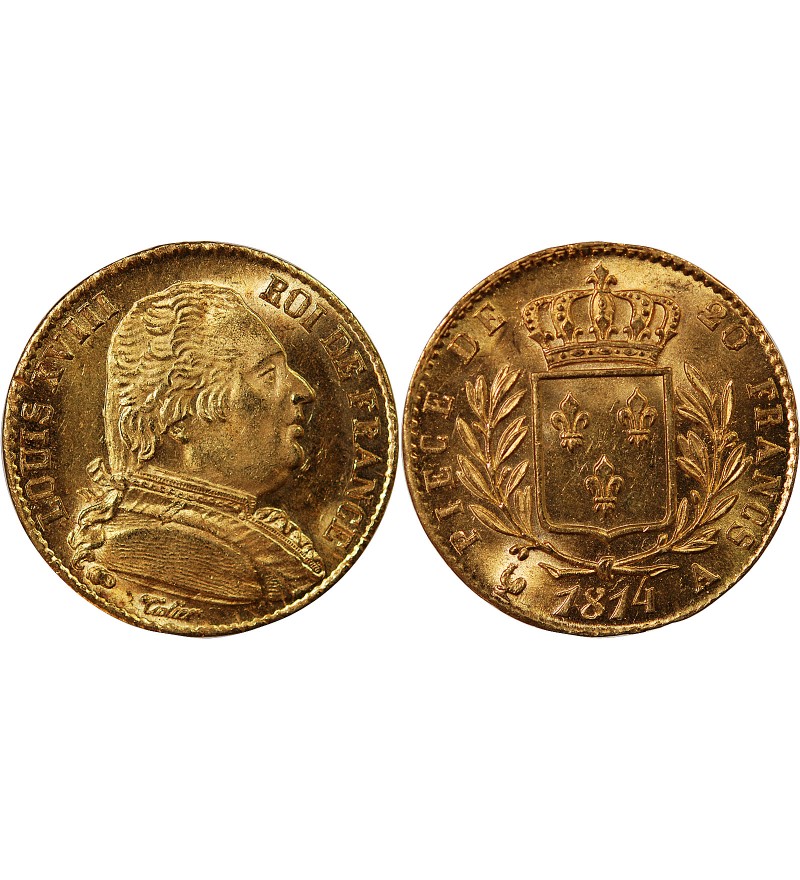 LOUIS XVIII - 20 FRANCS OR 1814 A PARIS