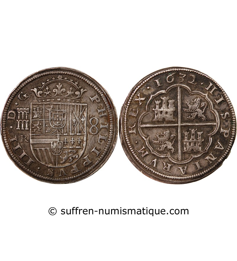 ESPAGNE, PHILIPPE IV - 8 REALES ARGENT 1632 SEGOVIE