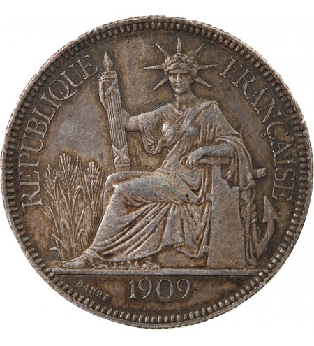 INDOCHINE FRANCAISE - PIASTRE DE COMMERCE ARGENT 1909 A PARIS