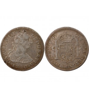 MEXIQUE, CHARLES III - 2 REALES ARGENT 1780 MEXICO 2