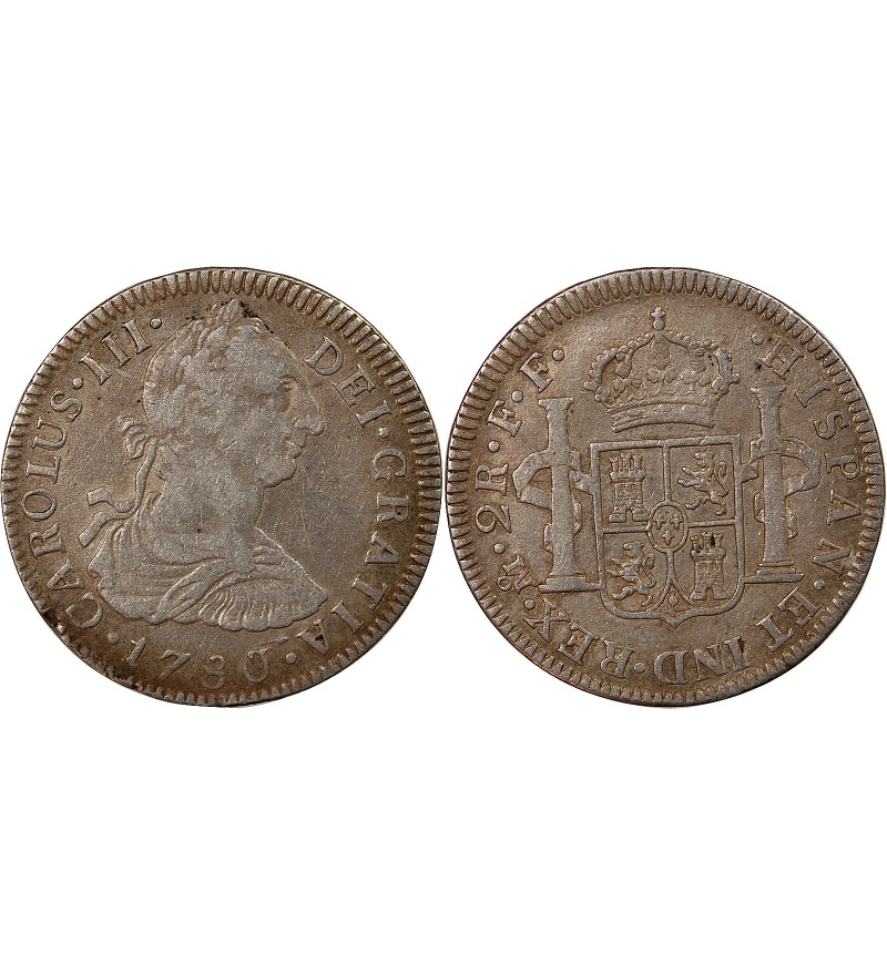 MEXIQUE, CHARLES III - 2 REALES ARGENT 1780 MEXICO