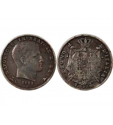 ITALIE, NAPOLEON Ier - LIRA ARGENT 1811 B BOLOGNE