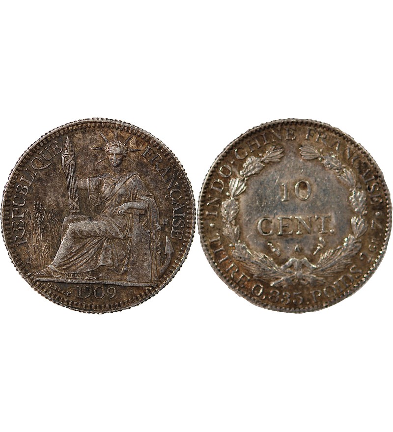 INDOCHINE FRANCAISE - 10 CENTIMES ARGENT 1909 A PARIS