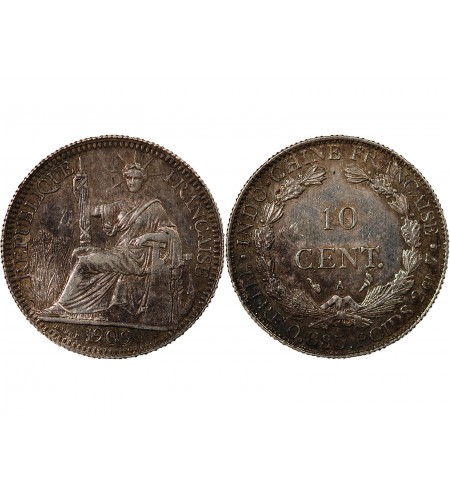 INDOCHINE FRANCAISE - 10 CENTIMES ARGENT 1909 A PARIS